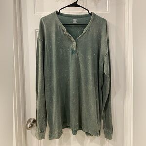 PINK Victoria's Secret Green Acid Wash Long Sleeve Henley Shirt